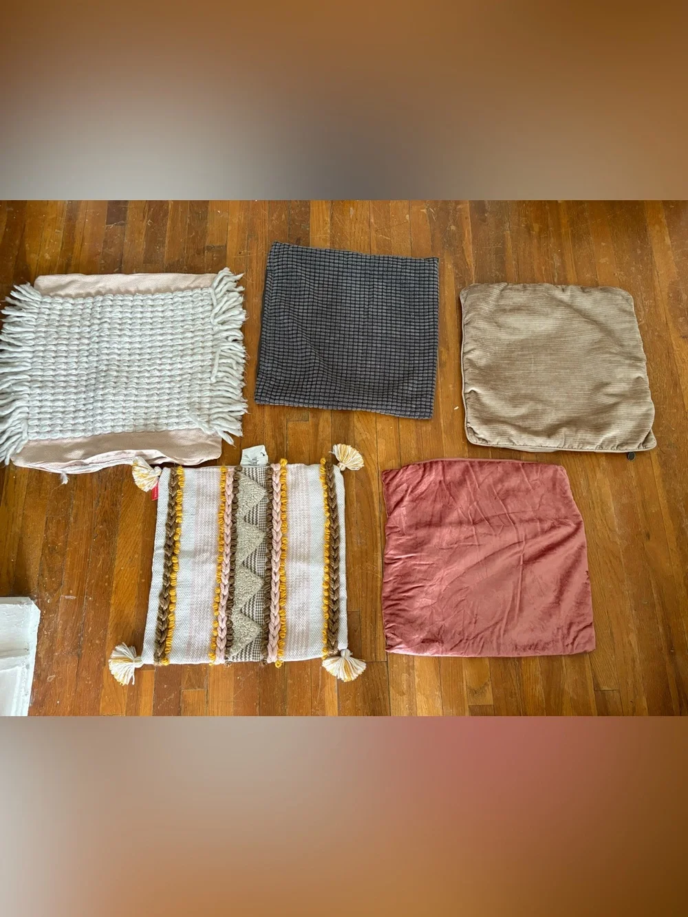 Five Mixed Throw Pillow Covers - Neutral, Rust & Textured Styles